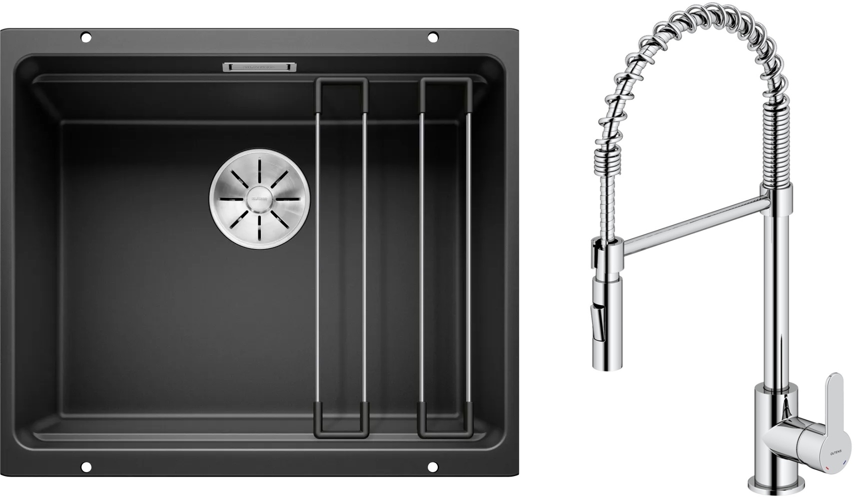 Set évier en granit Blanco Etagon 500-U 525887, mitigeur de cuisine Oltens Duf 35203100