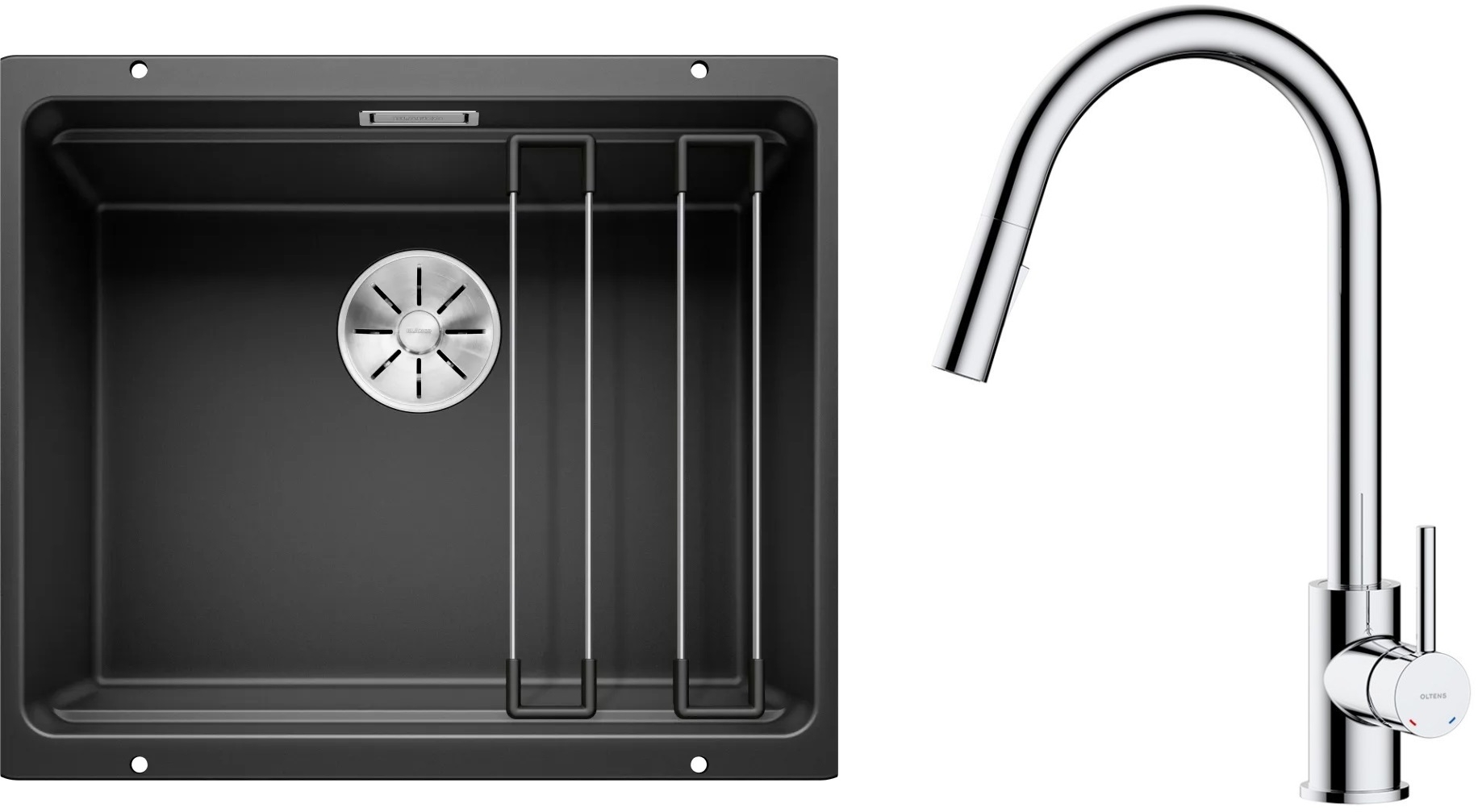 Set évier en granit Blanco Etagon 500-U 525887, mitigeur de cuisine Oltens Litla 35204100