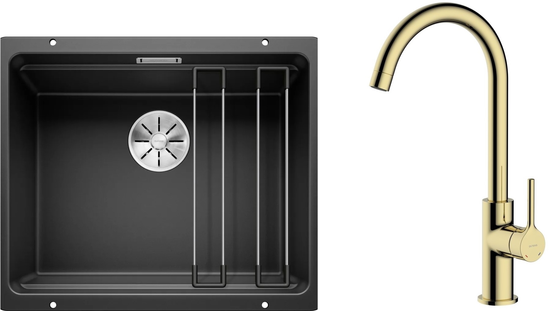 Set évier en granit Blanco Etagon 500-U 525887, mitigeur de cuisine Oltens Skafta 35206800