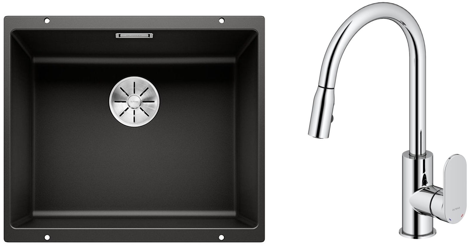 Set évier en granit Blanco Subline 500-U 525995, mitigeur de cuisine Oltens Lista 35202100