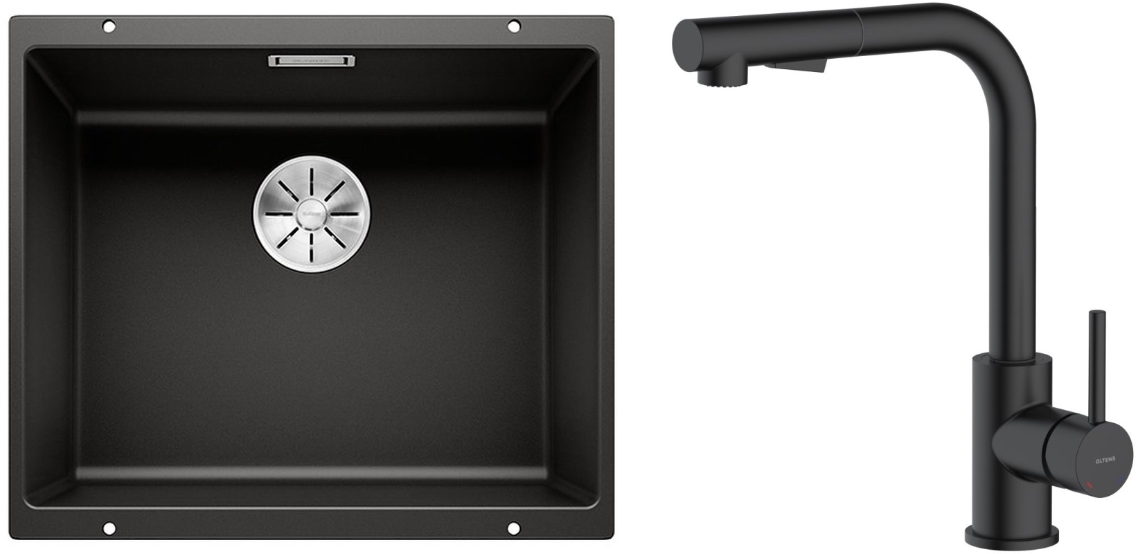 Set évier en granit Blanco Subline 500-U 525995, mitigeur de cuisine Oltens Myvat 35205300