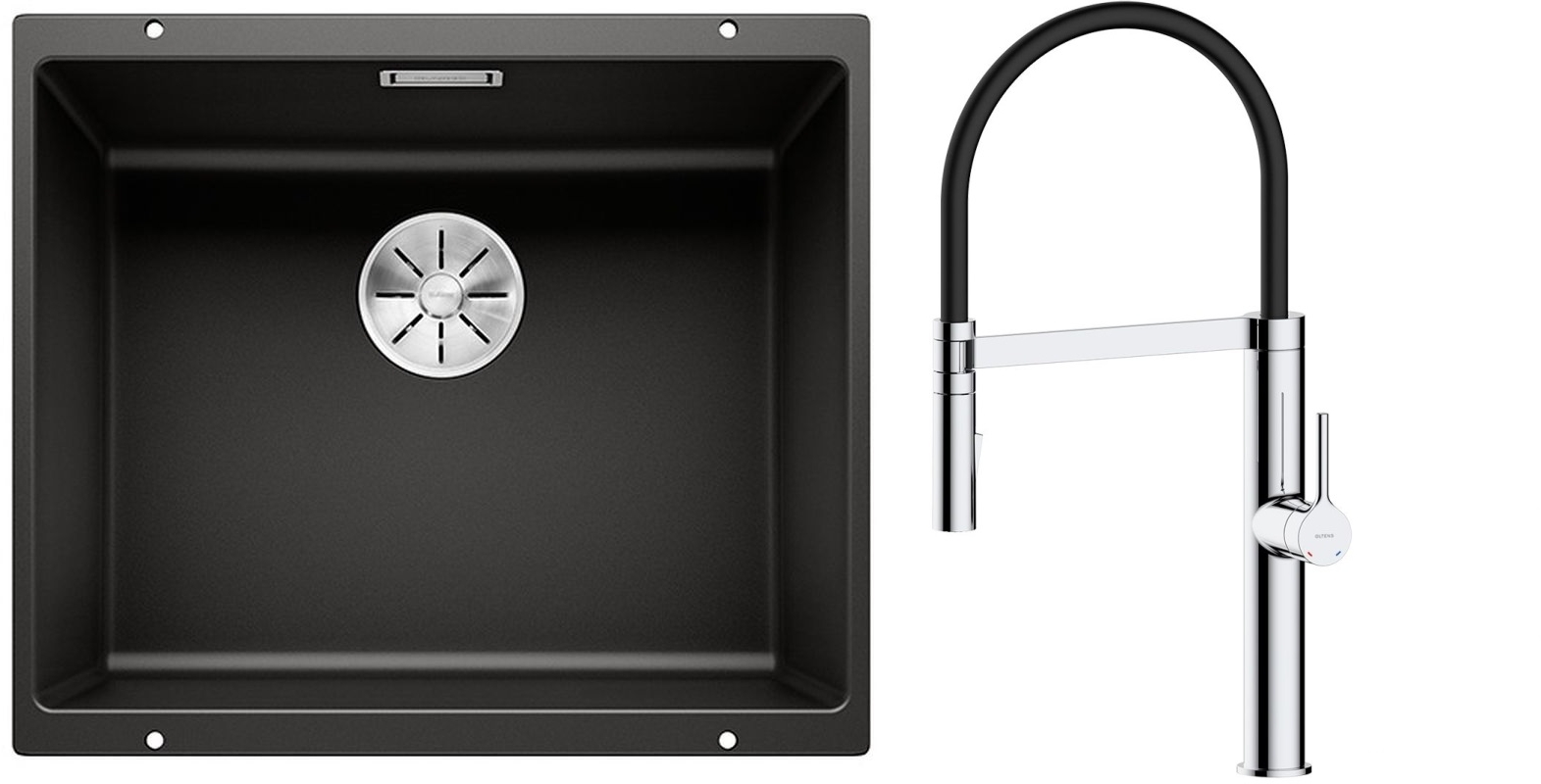 Set évier en granit Blanco Subline 500-U 525995, mitigeur de cuisine Oltens Borga 35207100