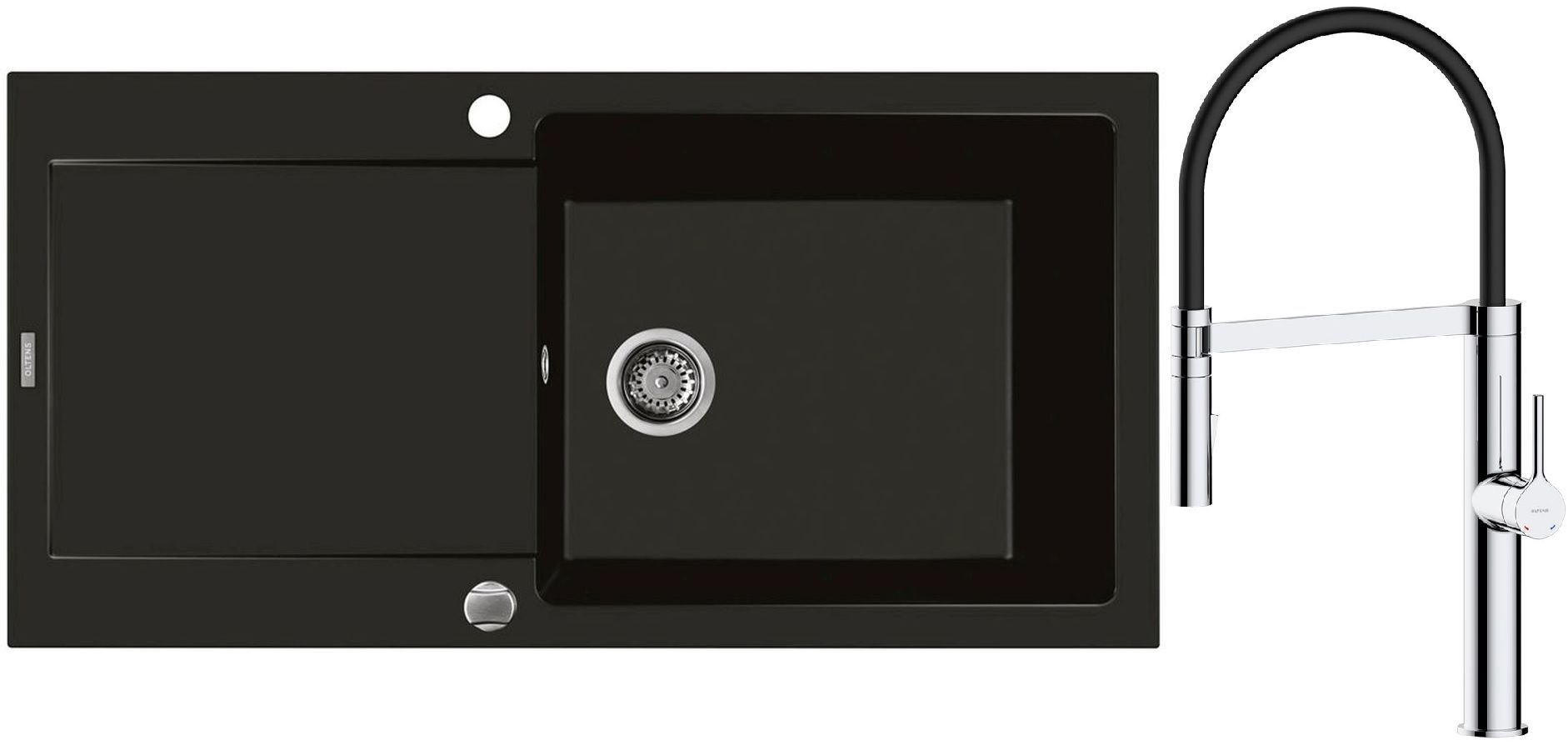 Set évier en granit Oltens Gravan 72101300, mitigeur de cuisine Oltens Borga 35207100