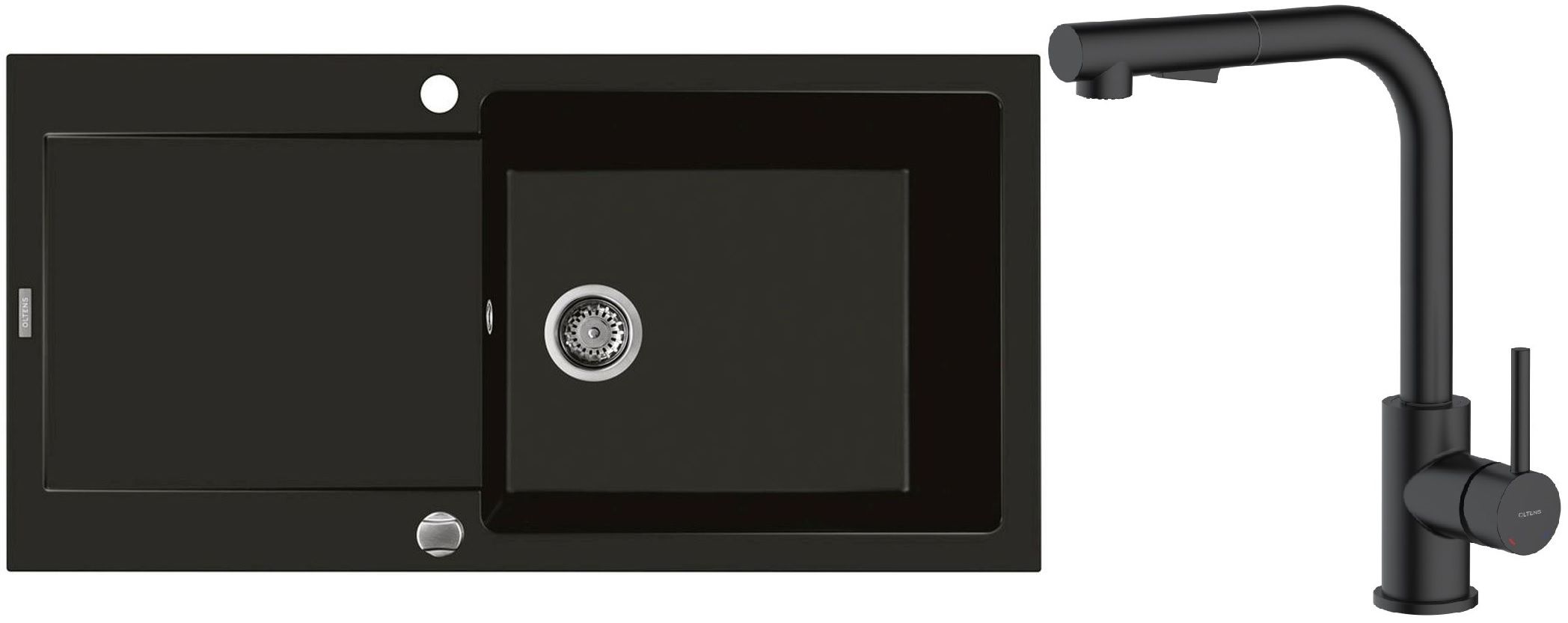 Set évier en granit Oltens Gravan 72101300, mitigeur de cuisine Oltens Myvat 35205300
