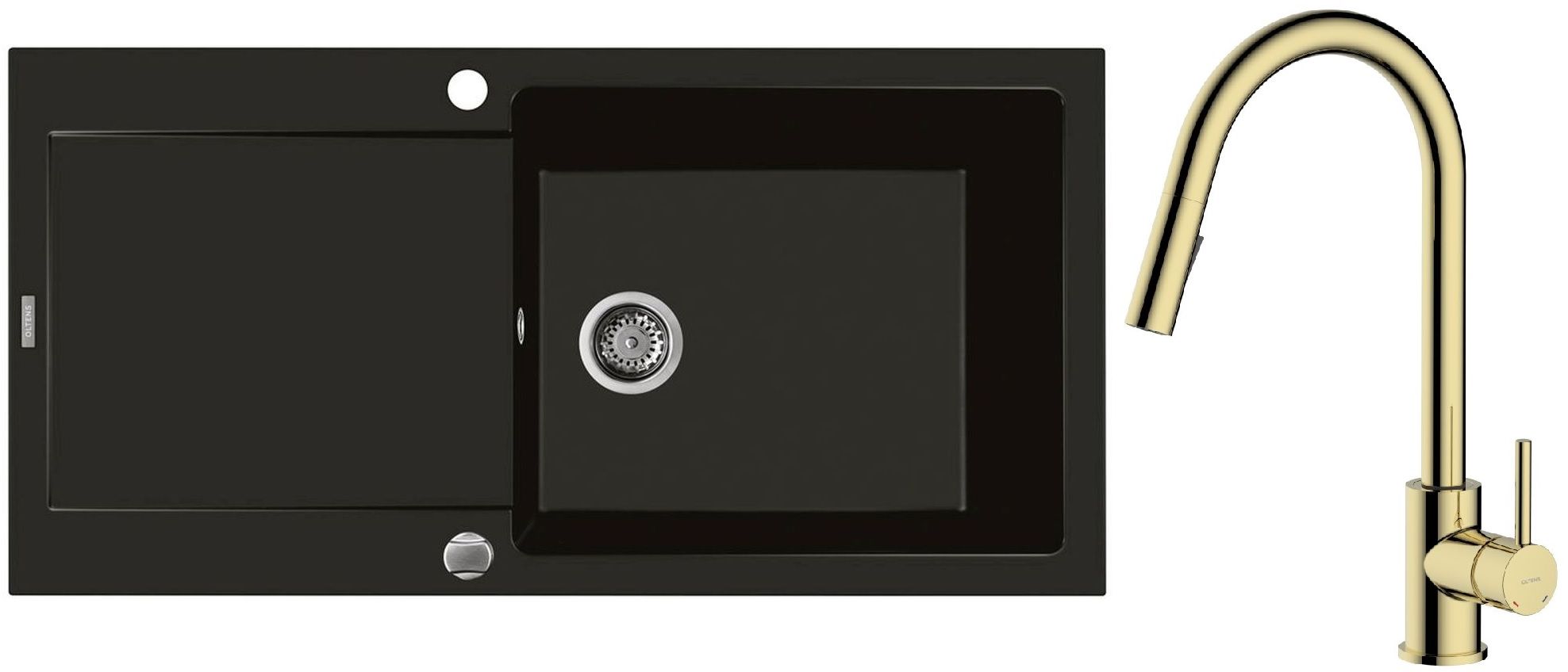 Set évier en granit Oltens Gravan 72101300, mitigeur de cuisine Oltens Litla 35204800