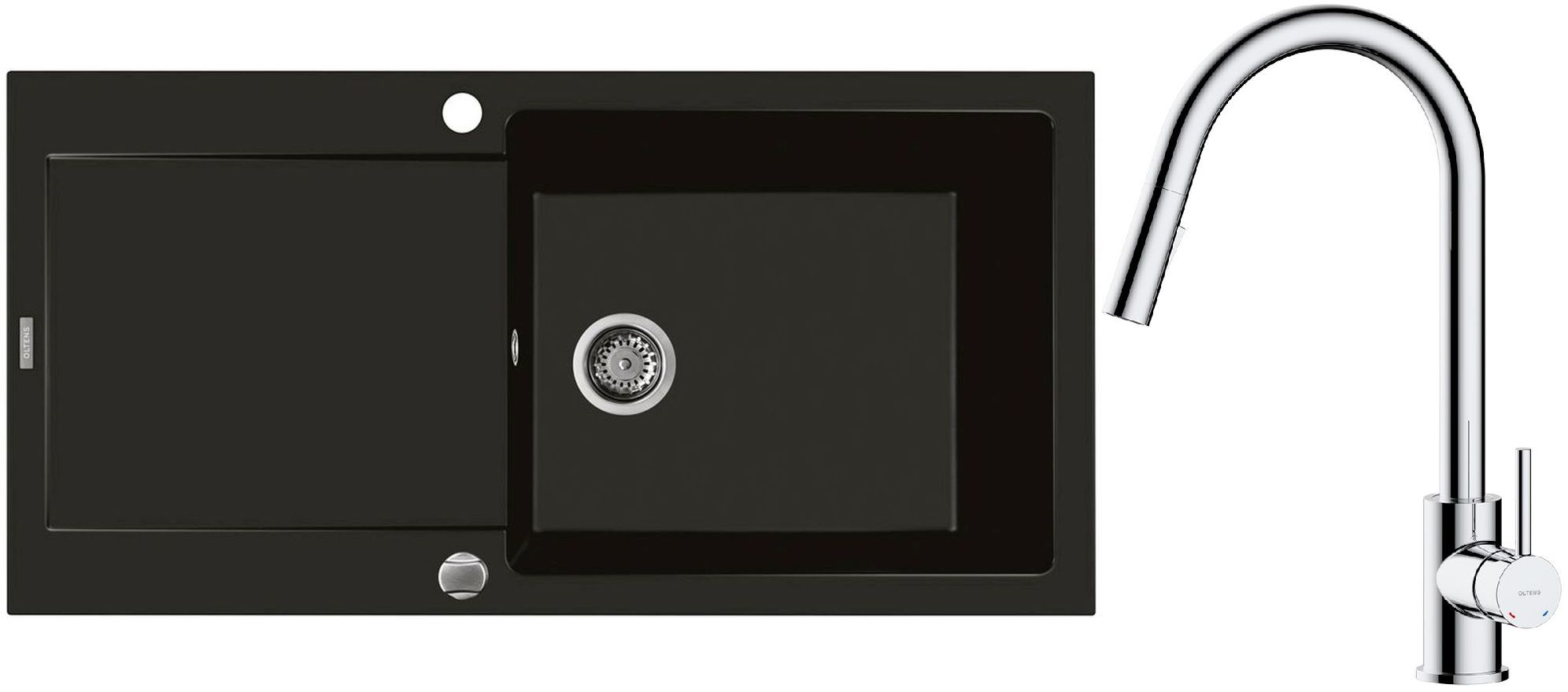 Set évier en granit Oltens Gravan 72101300, mitigeur de cuisine Oltens Litla 35204100