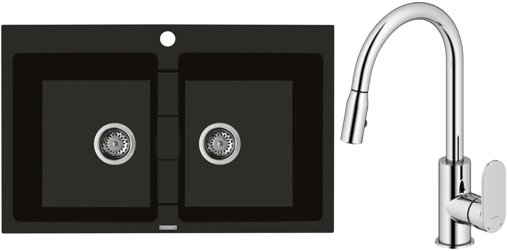 Set évier en granit Oltens Gravan 72400300, mitigeur de cuisine Oltens Lista 35202100