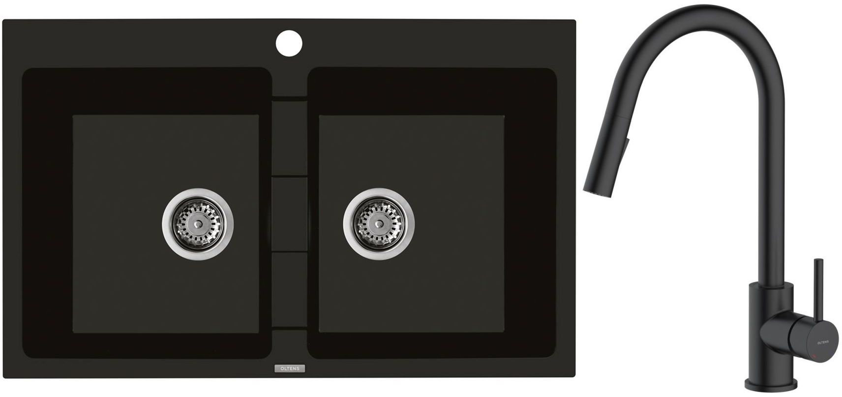 Set évier en granit Oltens Gravan 72400300, mitigeur de cuisine Oltens Litla 35204300