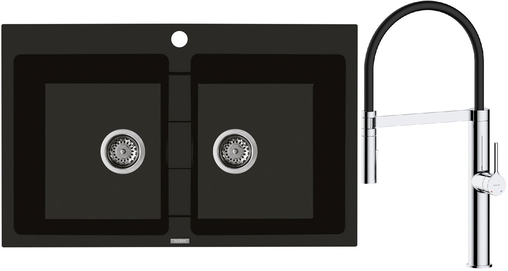 Set mitigeur de cuisine Oltens Borga 35207100, évier en granit Oltens Gravan 72400300