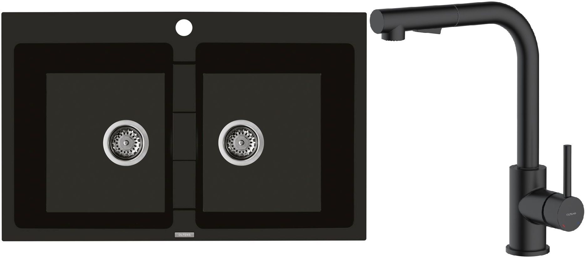 Set évier en granit Oltens Gravan 72400300, mitigeur de cuisine Oltens Myvat 35205300