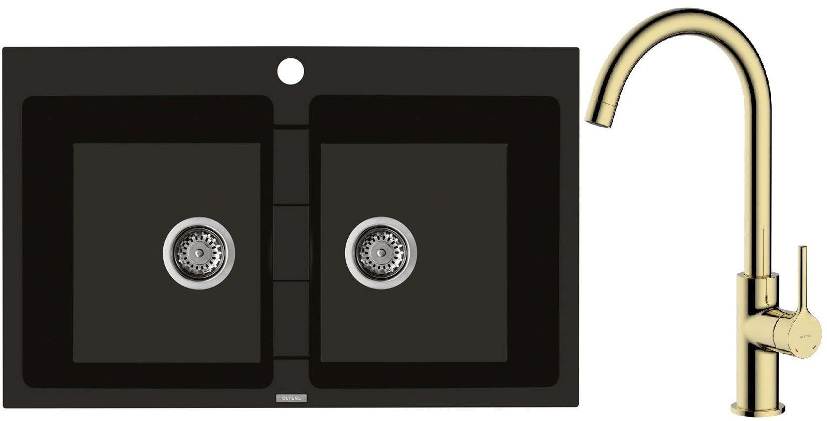 Set évier en granit Oltens Gravan 72400300, mitigeur de cuisine Oltens Skafta 35206800