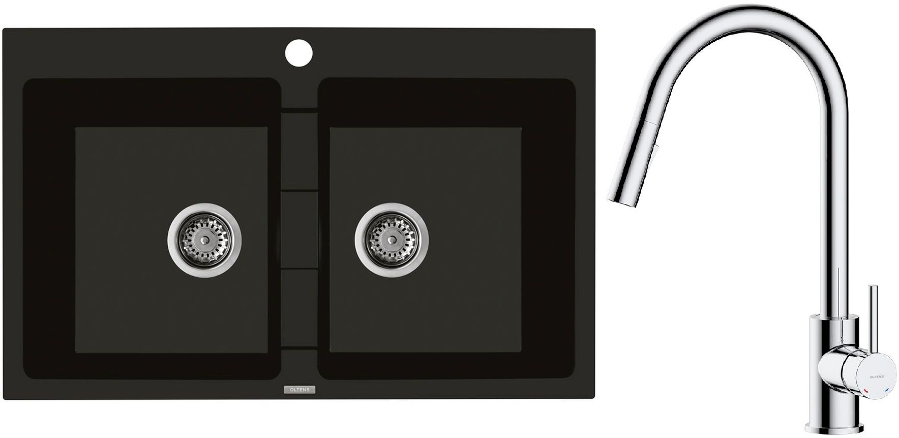 Set évier en granit Oltens Gravan 72400300, mitigeur de cuisine Oltens Litla 35204100
