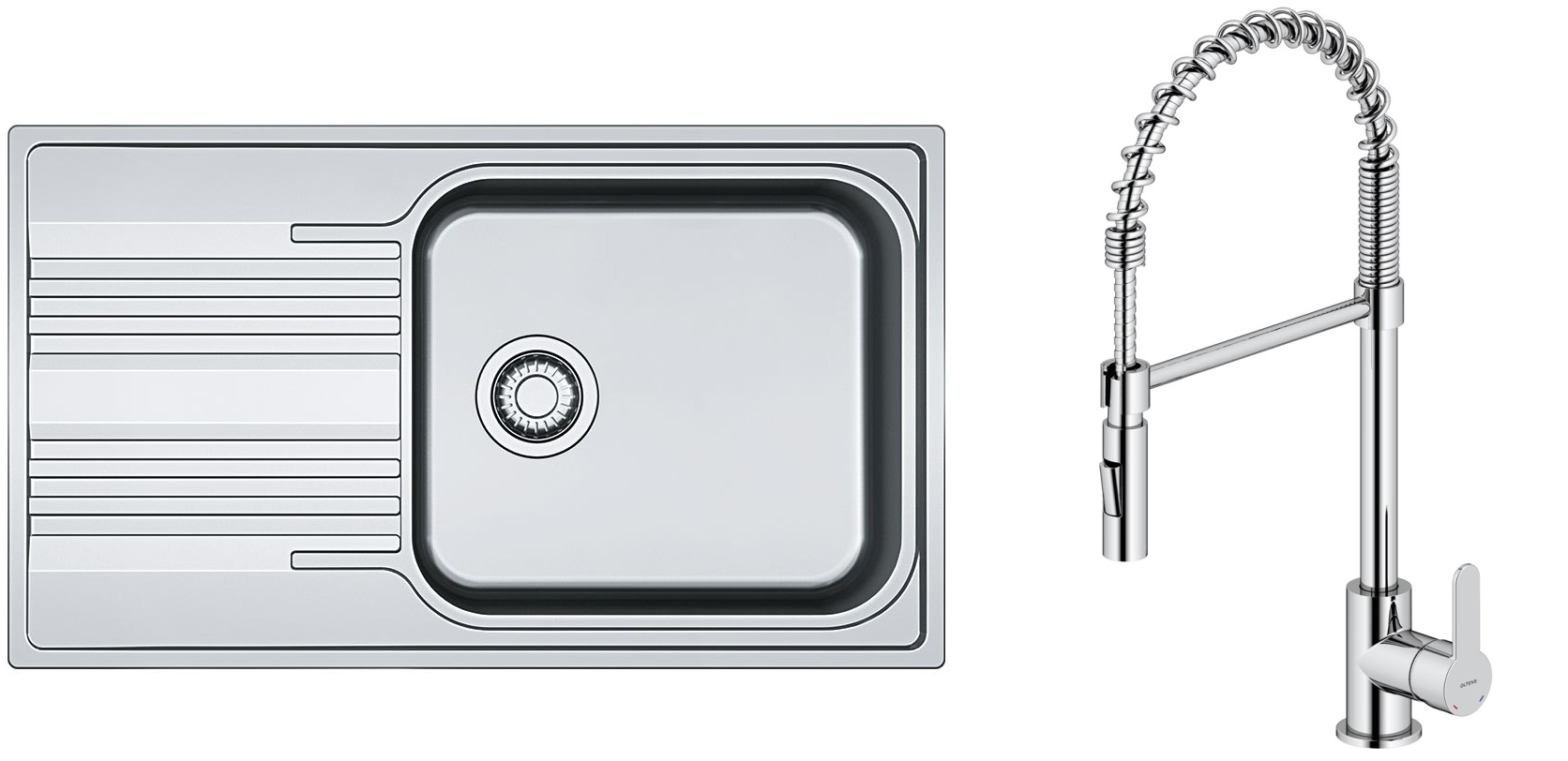 Set mitigeur de cuisine Oltens Duf 35203100, évier en acier inoxydable Franke Smart 101.0368.324