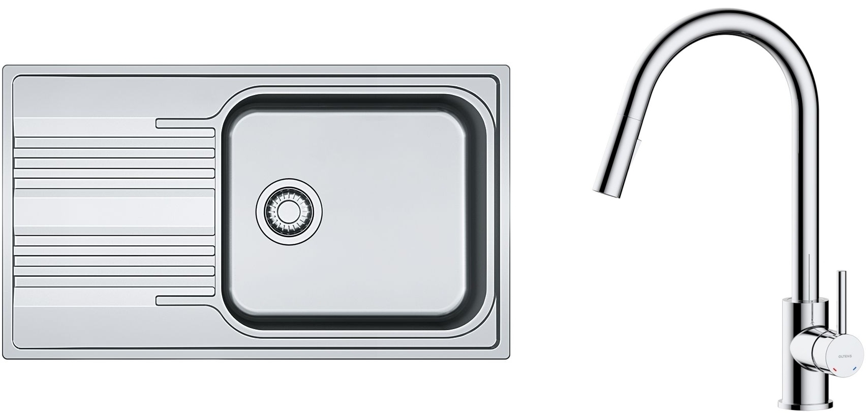 Set évier en acier inoxydable Franke Smart 101.0368.324, mitigeur de cuisine Oltens Litla 35204100