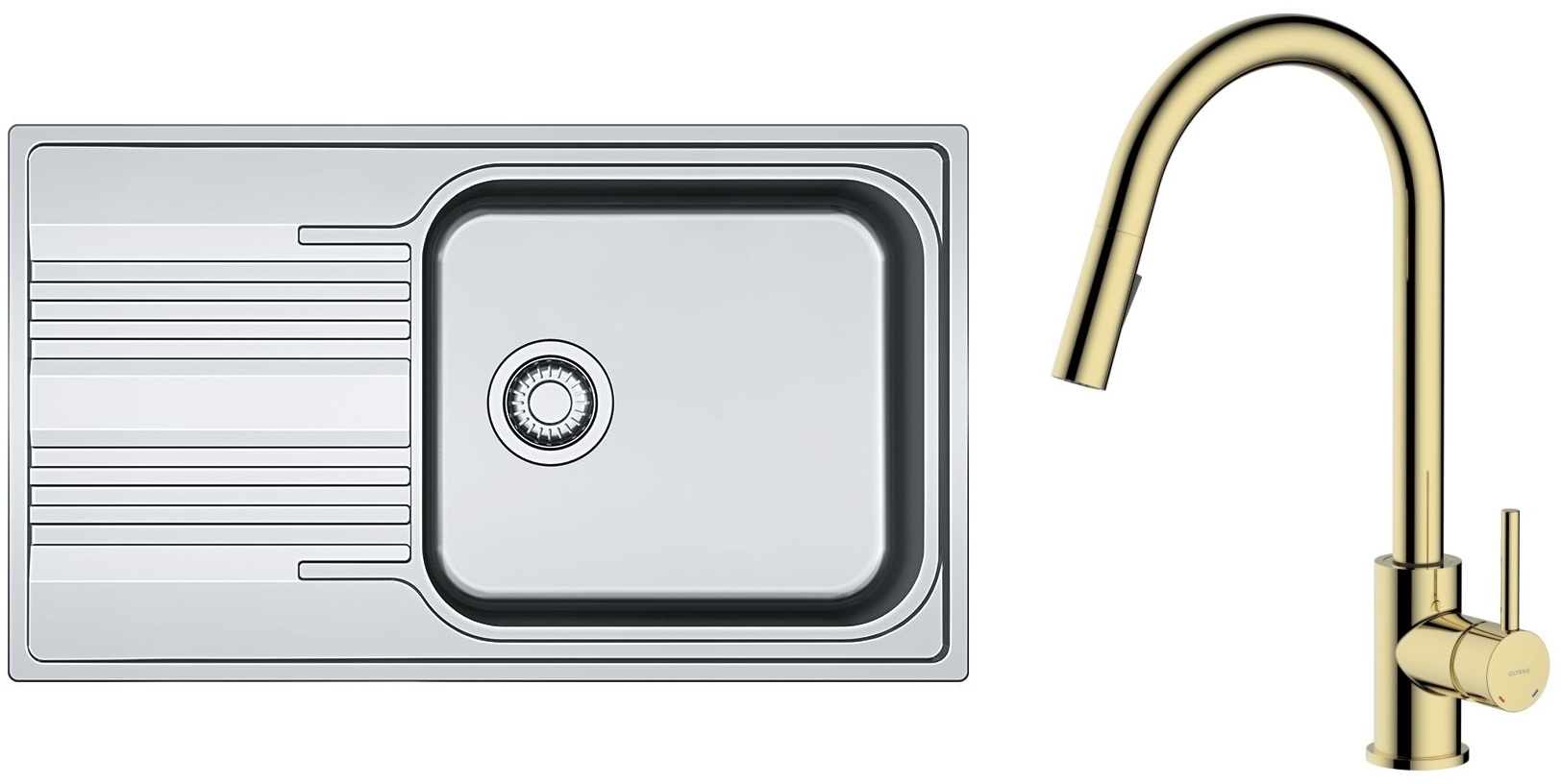 Set mitigeur de cuisine Oltens Litla 35204800, évier en acier inoxydable Franke Smart 101.0368.324