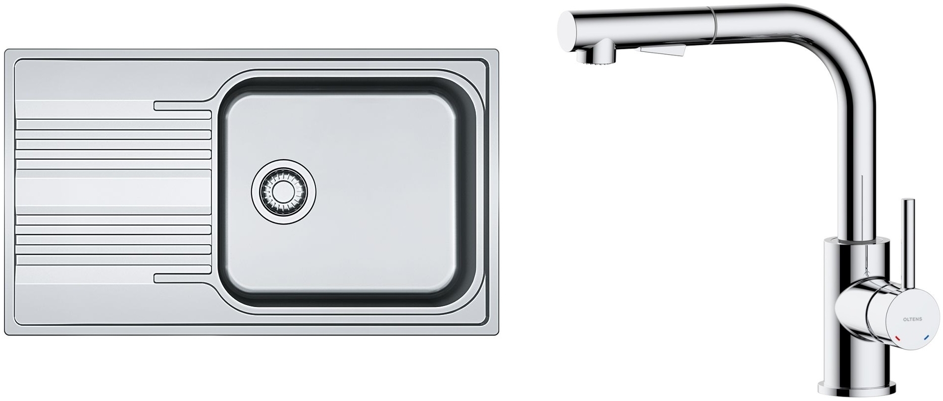 Set évier en acier inoxydable Franke Smart 101.0368.324, mitigeur de cuisine Oltens Myvat 35205100