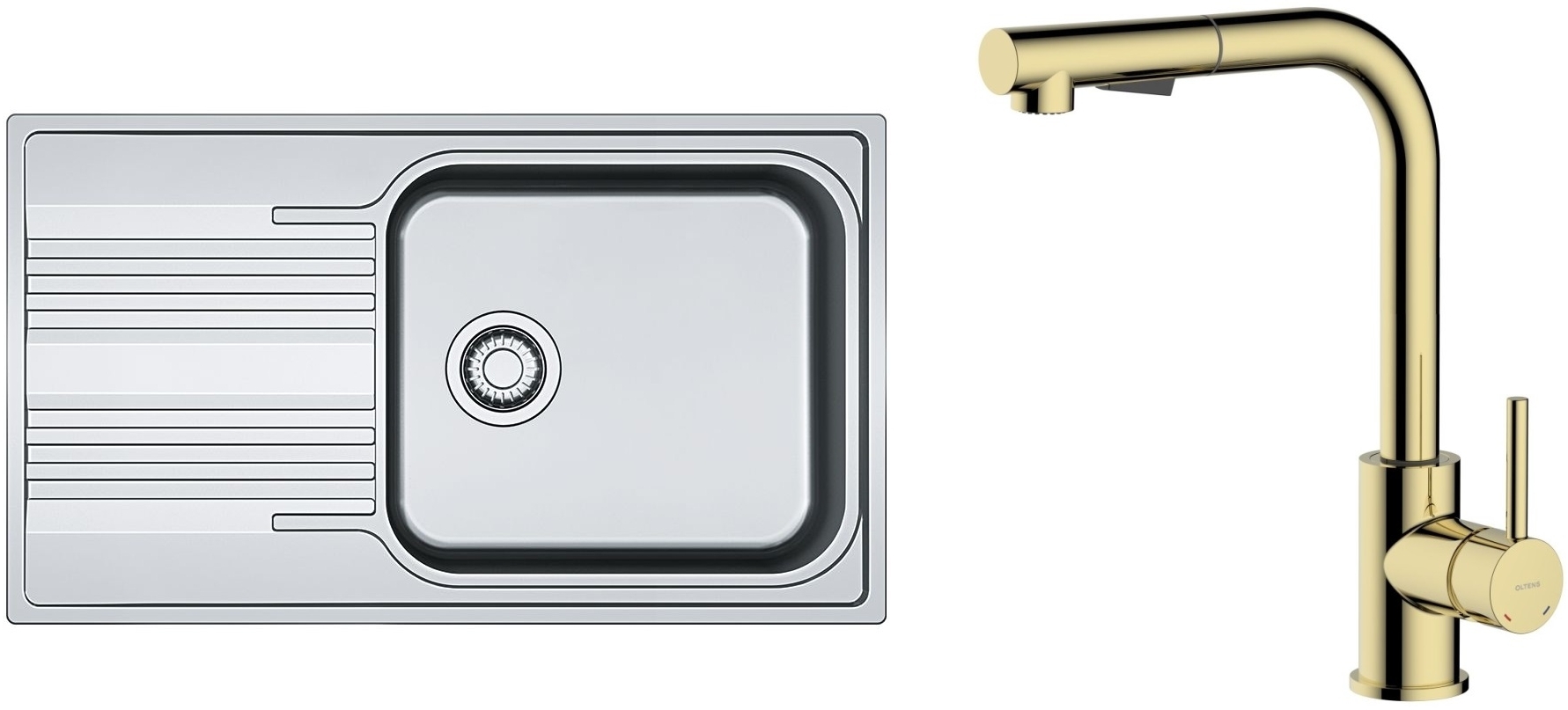 Set mitigeur de cuisine Oltens Myvat 35205800, évier en acier inoxydable Franke Smart 101.0368.324