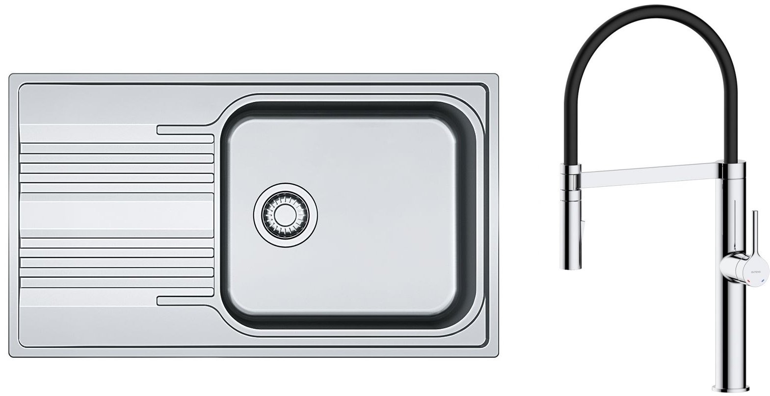 Set mitigeur de cuisine Oltens Borga 35207100, évier en acier inoxydable Franke Smart 101.0368.324