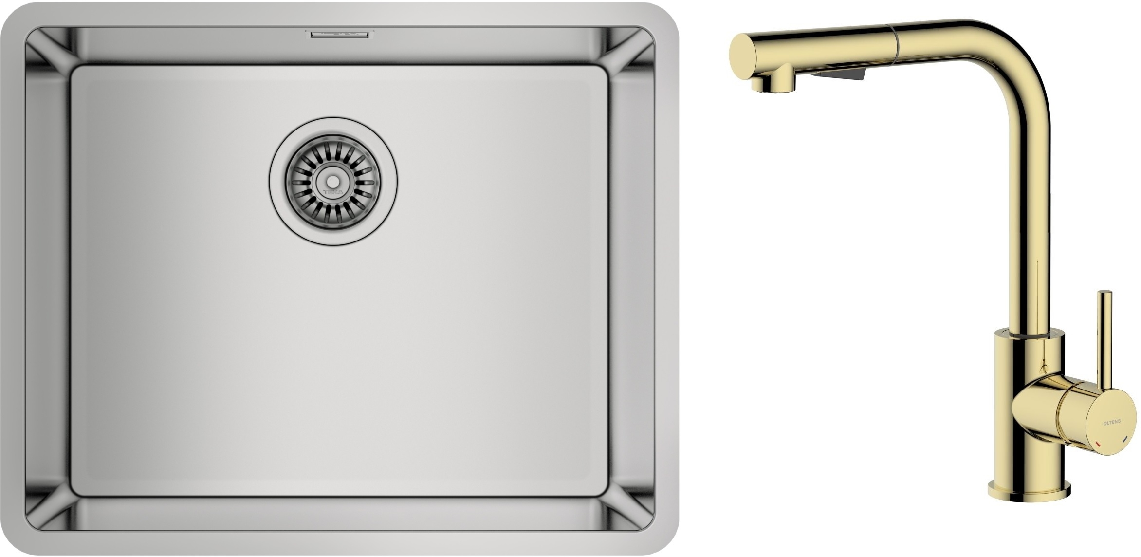 Set mitigeur de cuisine Oltens Myvat 35205800, évier en acier inoxydable Teka Be Linea 115000005