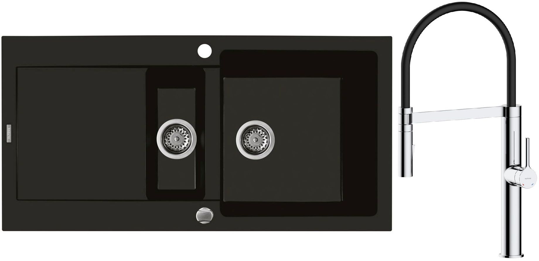 Set évier en granit Oltens Gravan 72300300, mitigeur de cuisine Oltens Borga 35207100