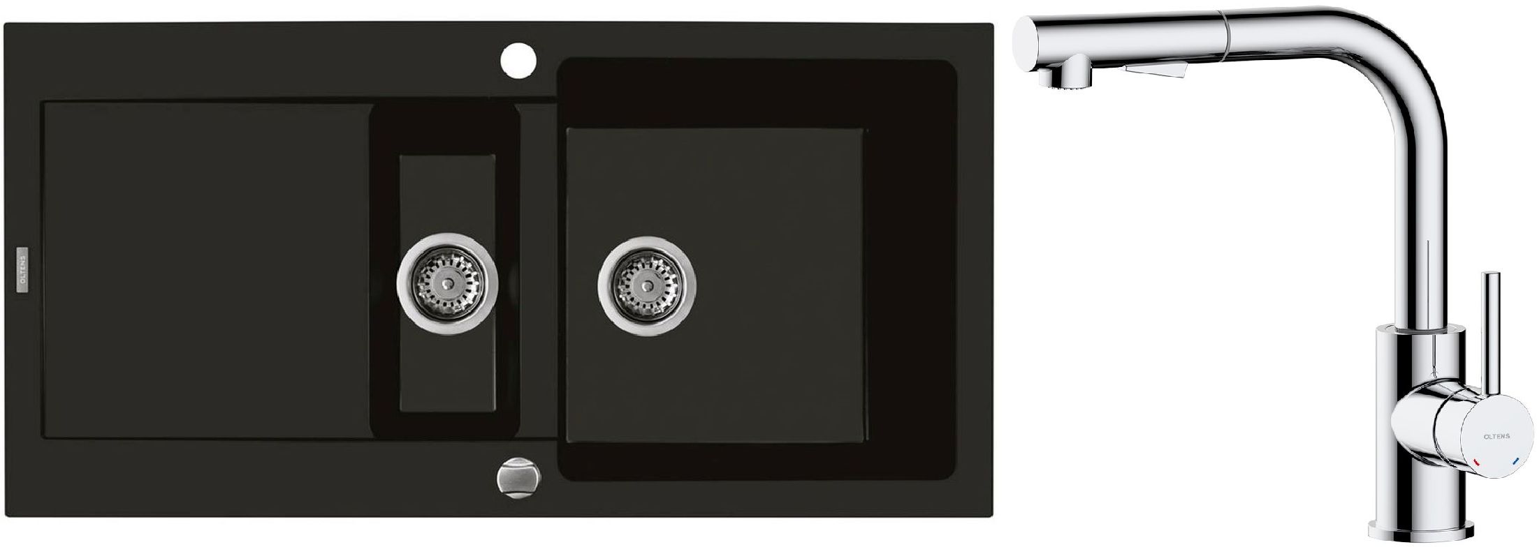 Set évier en granit Oltens Gravan 72300300, mitigeur de cuisine Oltens Myvat 35205100