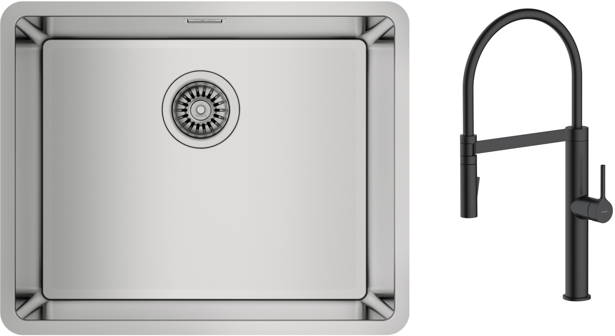 Set mitigeur de cuisine Oltens Borga 35207300, évier en acier inoxydable Teka Be Linea 115000005