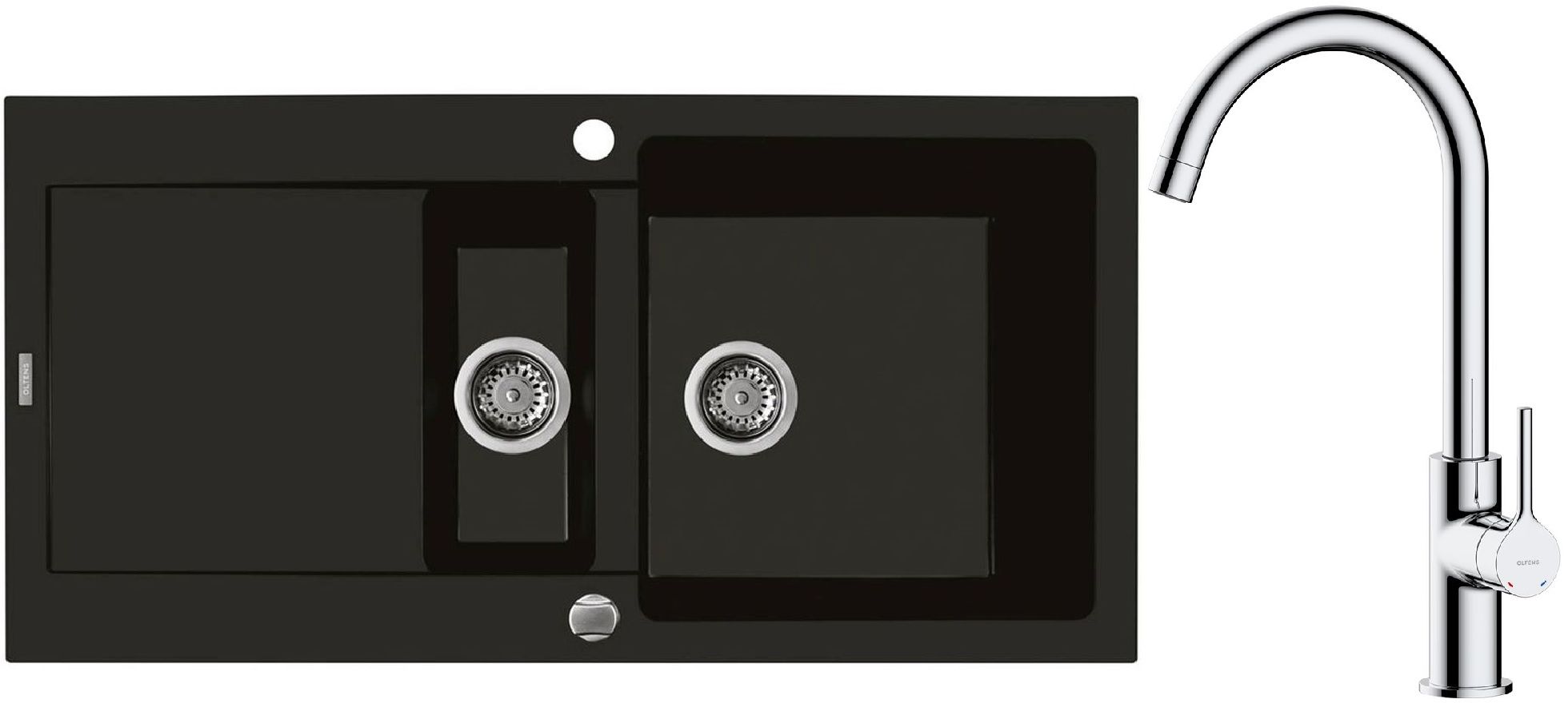 Set évier en granit Oltens Gravan 72300300, mitigeur de cuisine Oltens Skafta 35206100