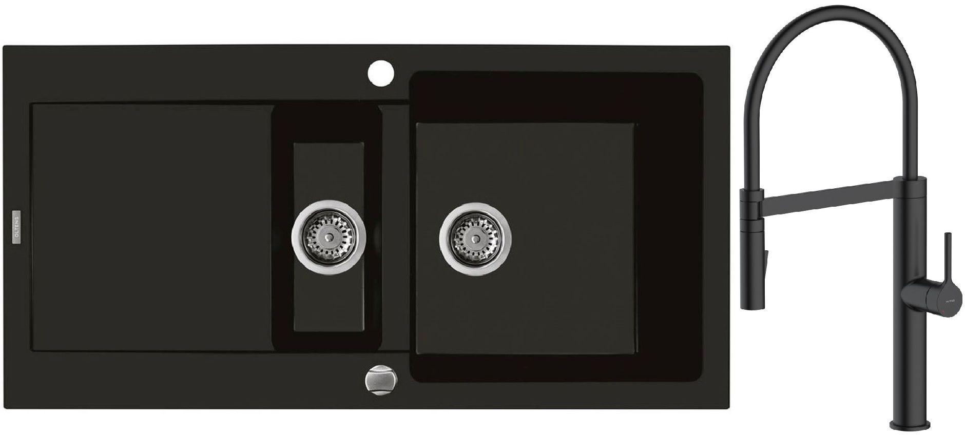 Set évier en granit Oltens Gravan 72300300, mitigeur de cuisine Oltens Borga 35207300