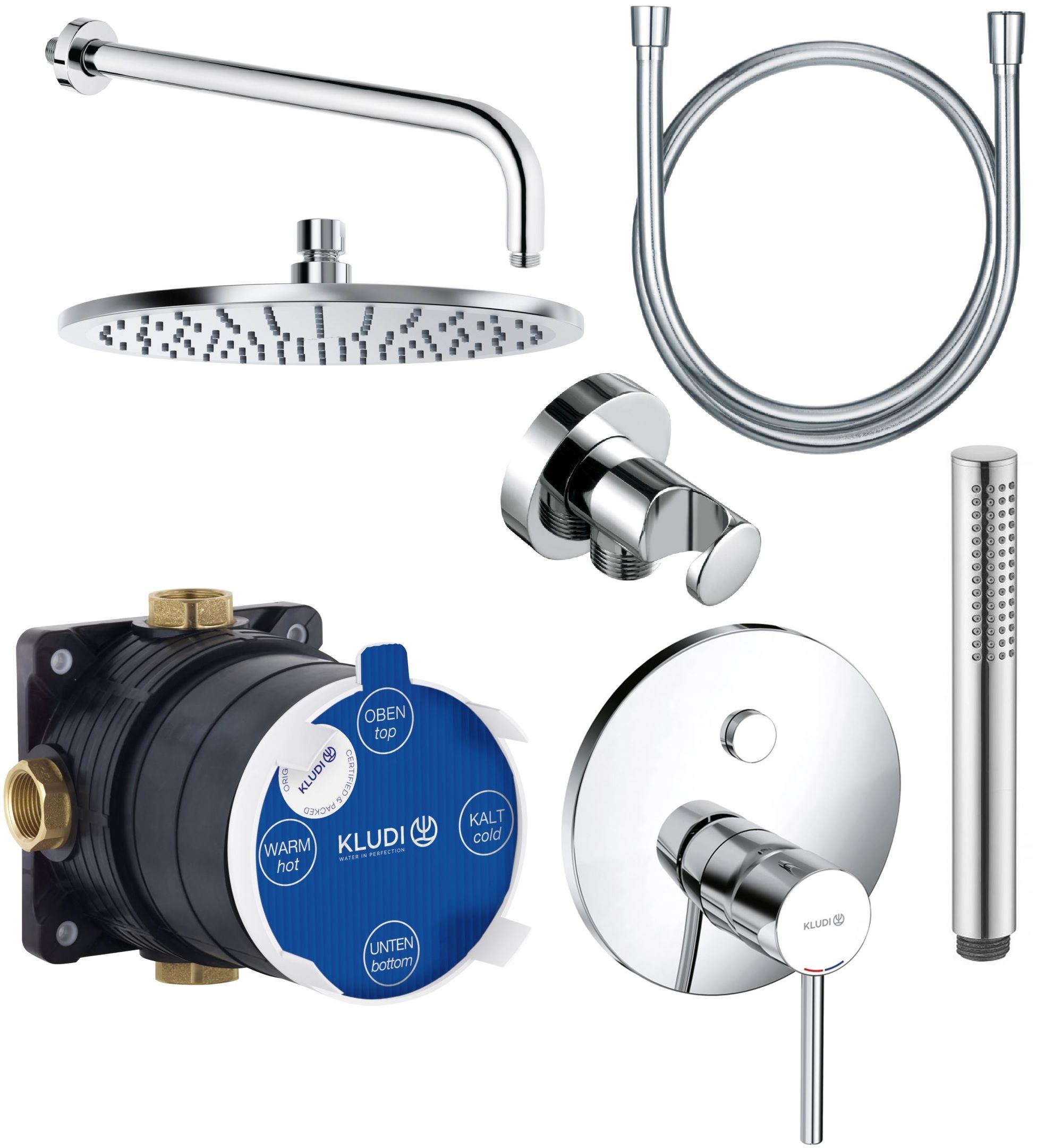 Set mitigeur bain-douche Kludi Bozz 386590576, douche à effet de pluie Kludi A-QA 6432505-00, 88011, 6651405-00, 3912005-00, 610710500, 6054705-00