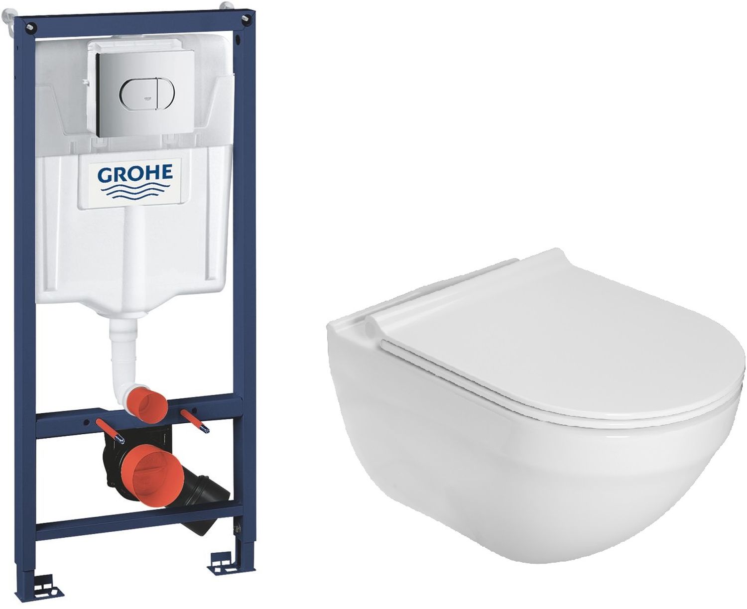 Set châssis encastré avec bouton de chasse d'eau Grohe Solido 38981000, cuvette de WC Roca Hebe A34H138000