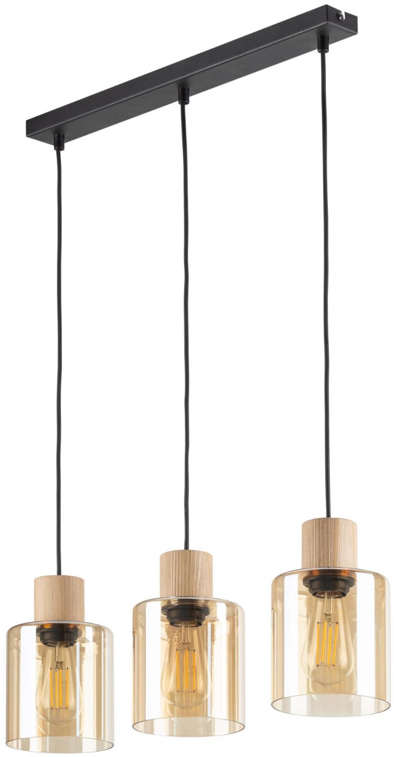 TK Lighting Orson lampe suspendue 3x15 W noir-bois-ambre 4568
