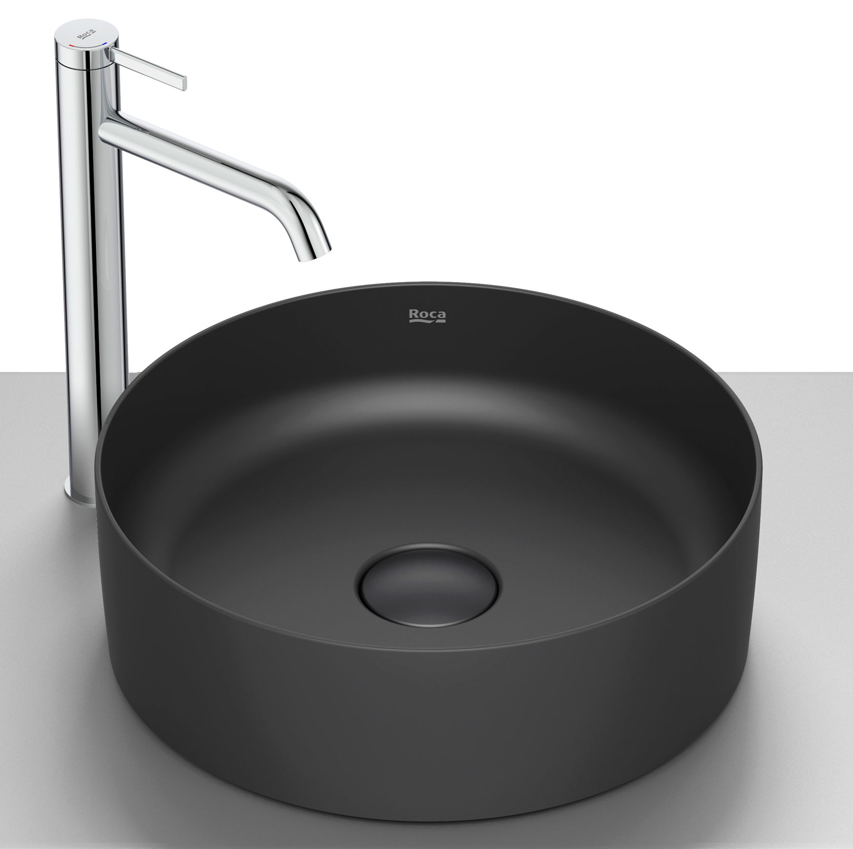 Roca Terra lavabo 39x39 cm ronde à poser noir A32787N080