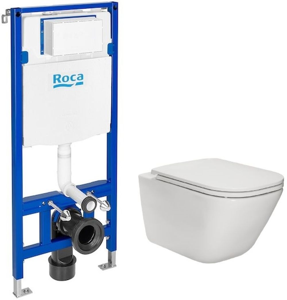 Set cuvette WC avec abattant à descente lente Roca Gap A34H470000, châssis encastré Roca Duplo One A890070020