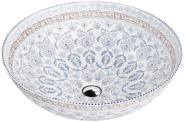 LaVita Folklor lavabo 40x40 cm ronde à poser blanc-bleu brillant 5900378334194