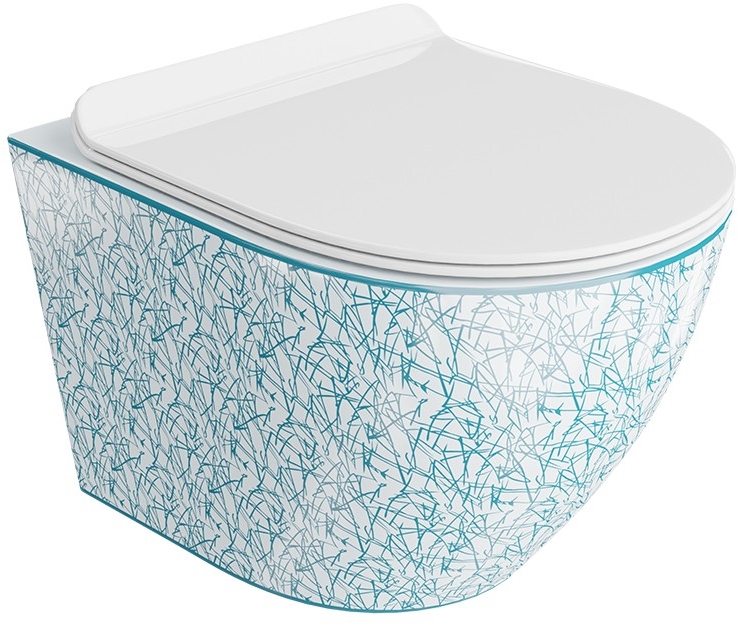 LaVita Sofi Slim cuvette wc avec abattant à descente lente suspendue oui blanc-bleu brillant 5900378335405