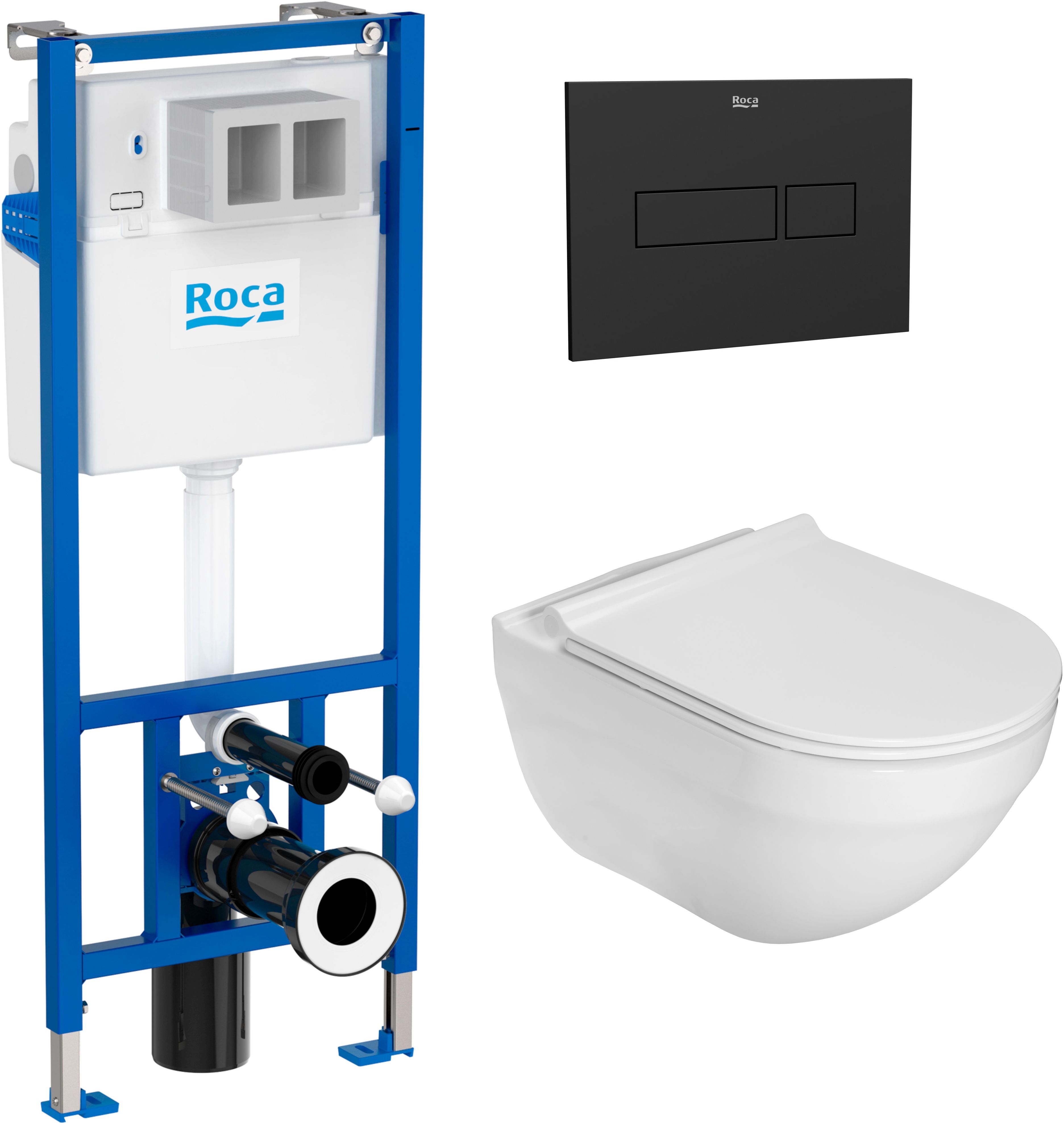 Set cuvette de WC Roca Hebe A34H138000, châssis encastré Roca Duplo Nova A890020020, A890220206