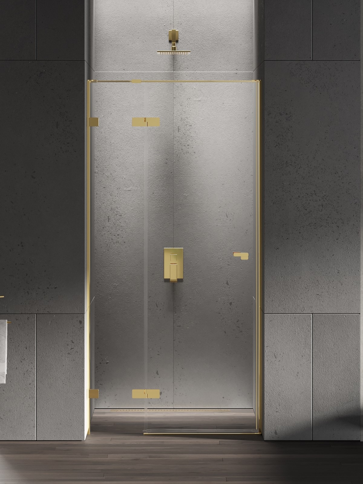 New Trendy Eventa Gold Shine porte de douche 90 cm à ouverture basculante doré brillant/verre transparent EXK-4673