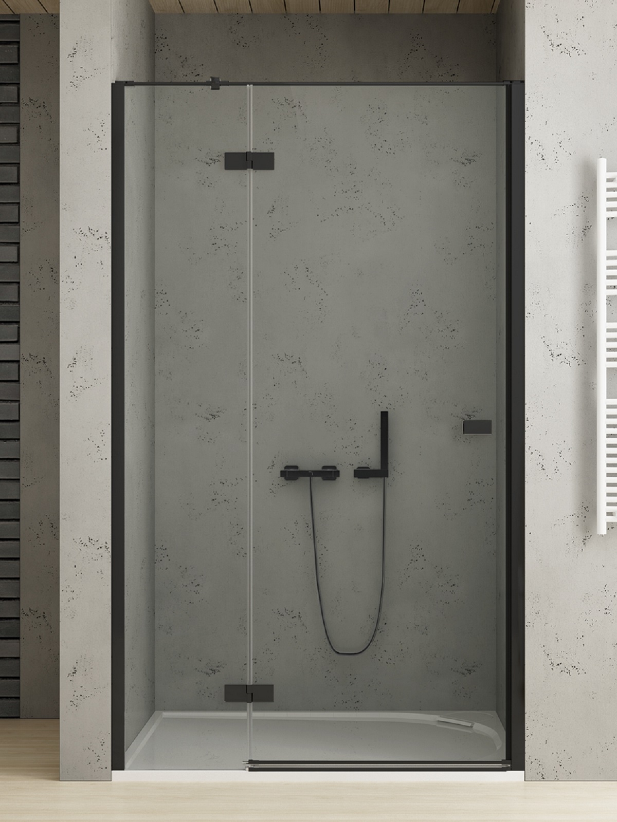 New Trendy Reflexa Black porte de douche 140 cm à ouverture basculante noir mat/verre transparent EXK-4910