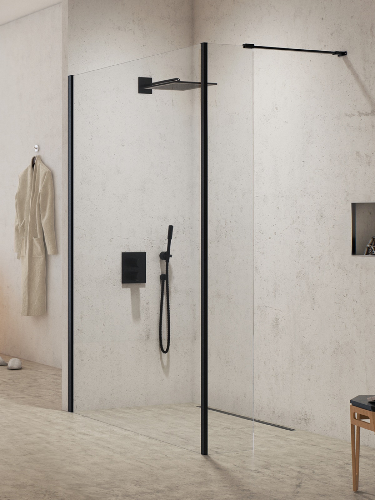 New Trendy New Modus Black paroi de douche walk-in 50 cm noir mat/verre transparent EXK-5571