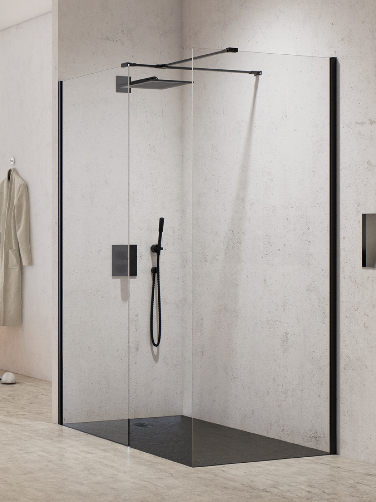 New Trendy New Modus Black kabina prysznicowa walk-in 130x80 cm prostokątna czarny mat/szkło przezroczyste EXK-5627