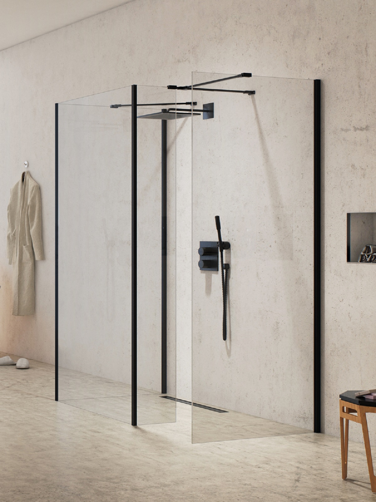 New Trendy New Modus Black paroi de douche walk-in 80 cm noir mat/verre transparent EXK-5673