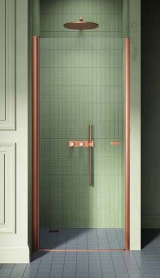 New Trendy New Soleo Copper Brushed porte de douche 90 cm à ouverture basculante cuivre brossé/verre transparent D-0491A