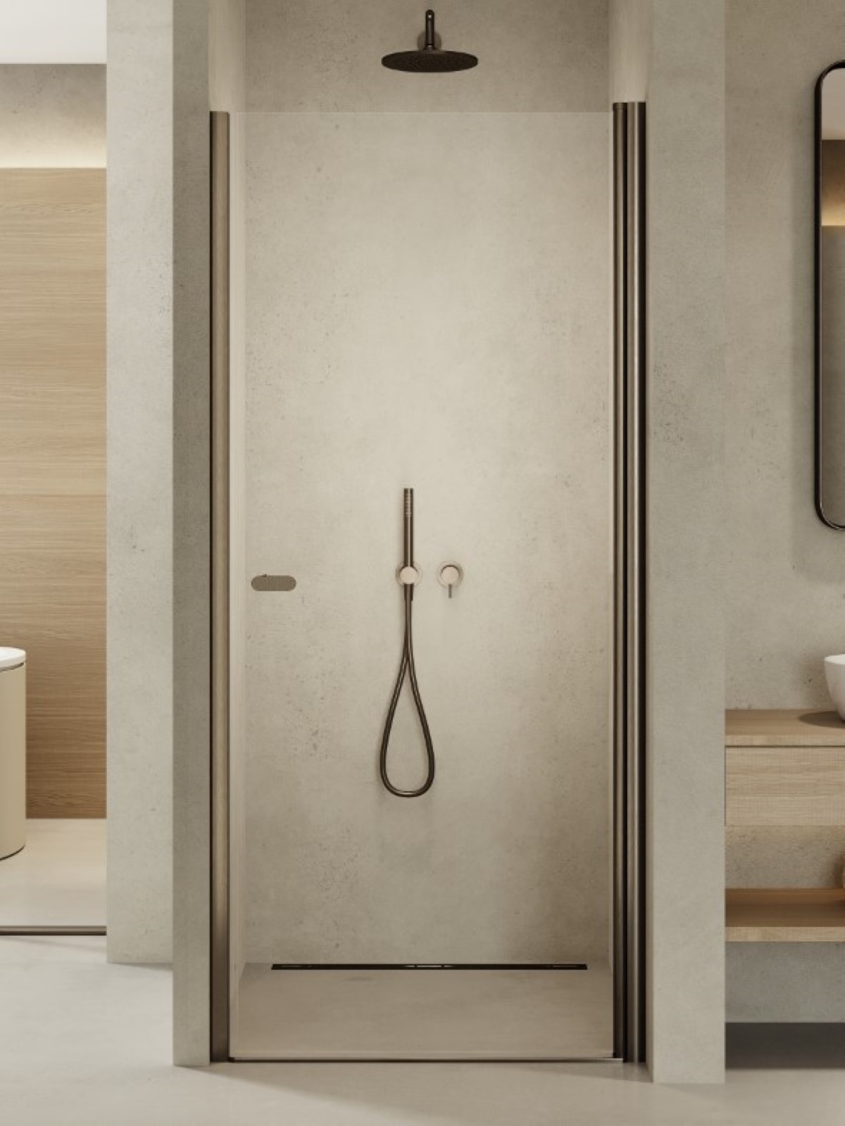 New Trendy New Soleo Gunmetal Brushed porte de douche 90 cm à ouverture basculante graphite brossé/verre transparent D-0530A