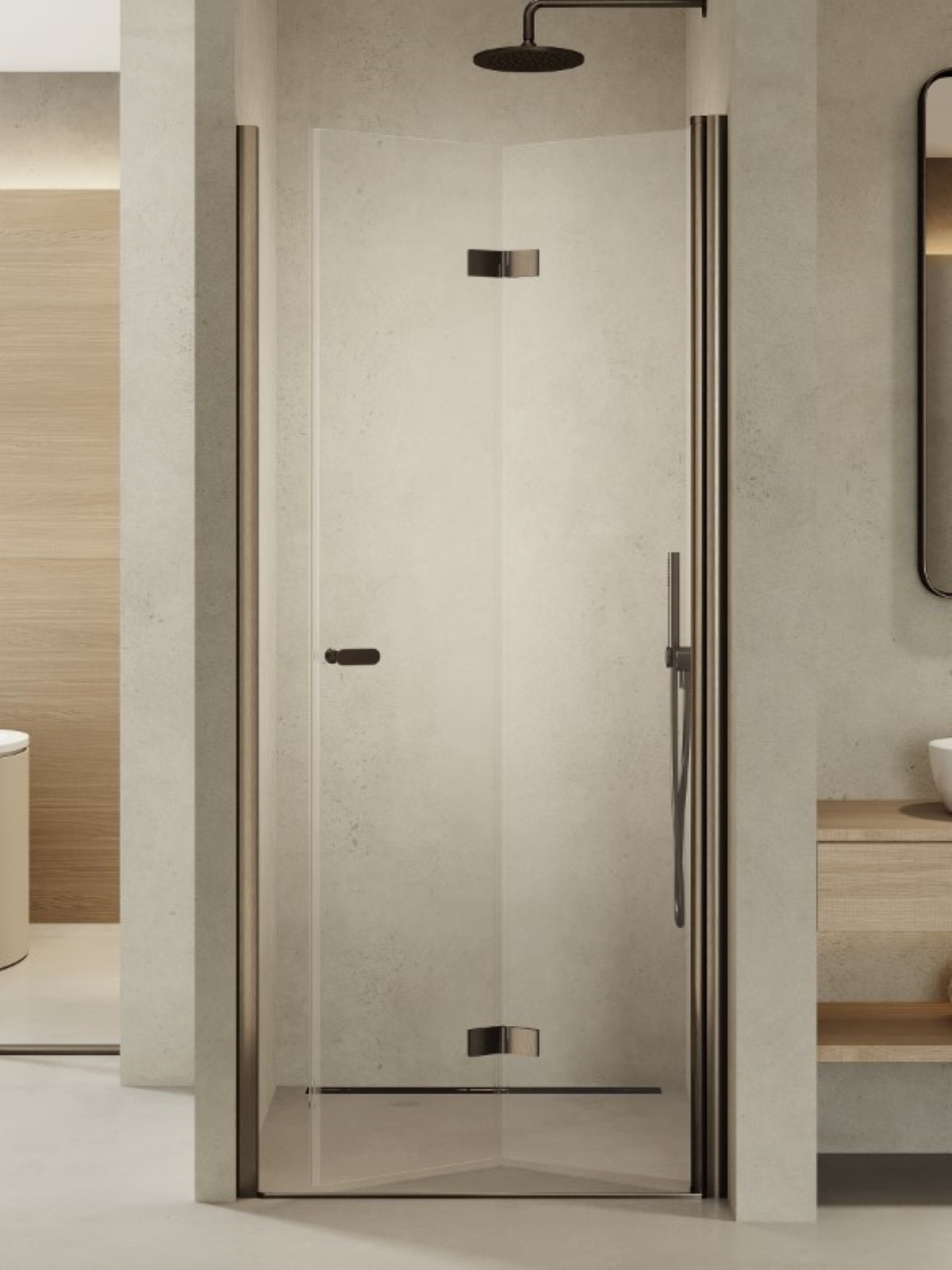 New Trendy New Soleo Gunmetal Brushed porte de douche 90 cm pliable graphite brossé/verre transparent D-0543A