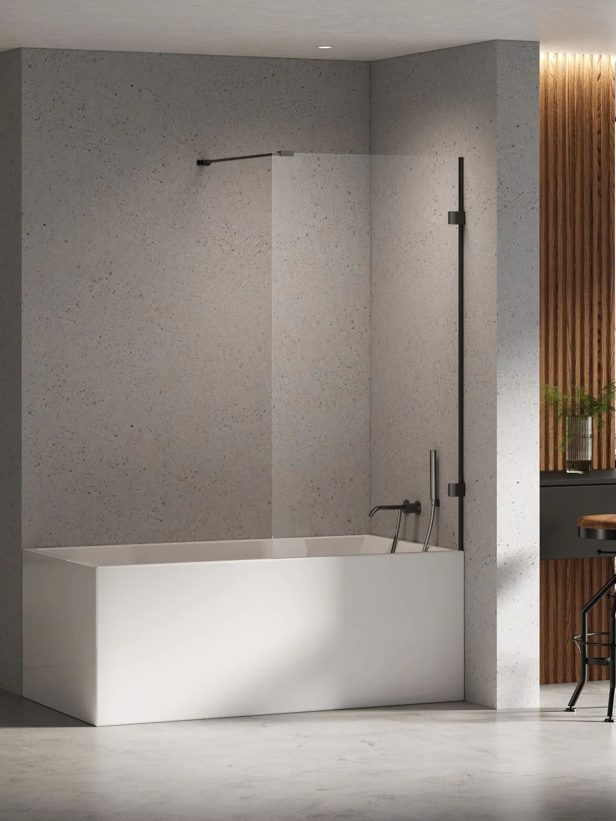 New Trendy Eventa Black Chrome paroi de baignoire 80 cm monobloc noir brillant/verre transparent EXK-5690