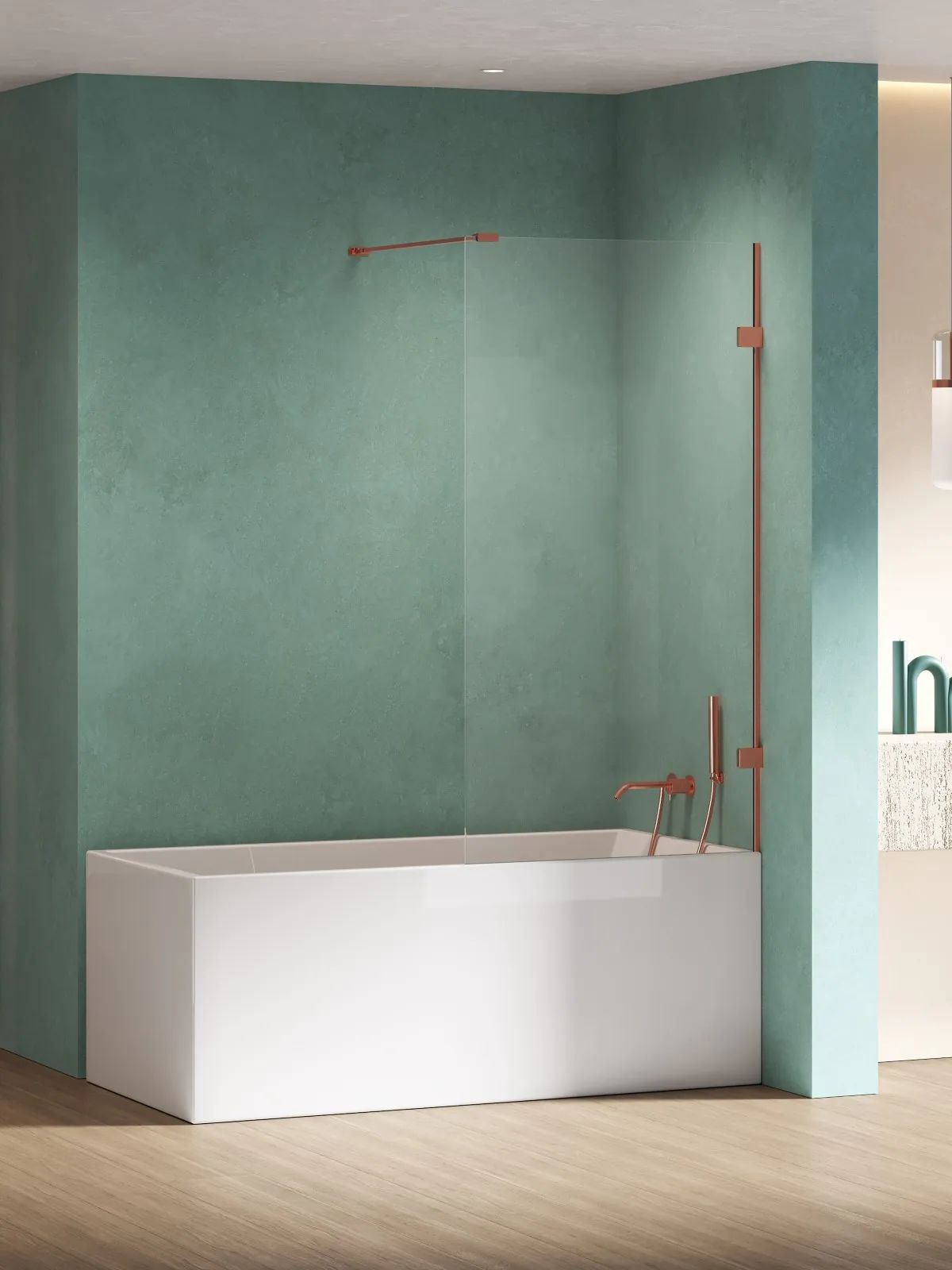 New Trendy Eventa Copper Shine paroi de baignoire 80 cm monobloc cuivre brillant/verre transparent EXK-5696-WP
