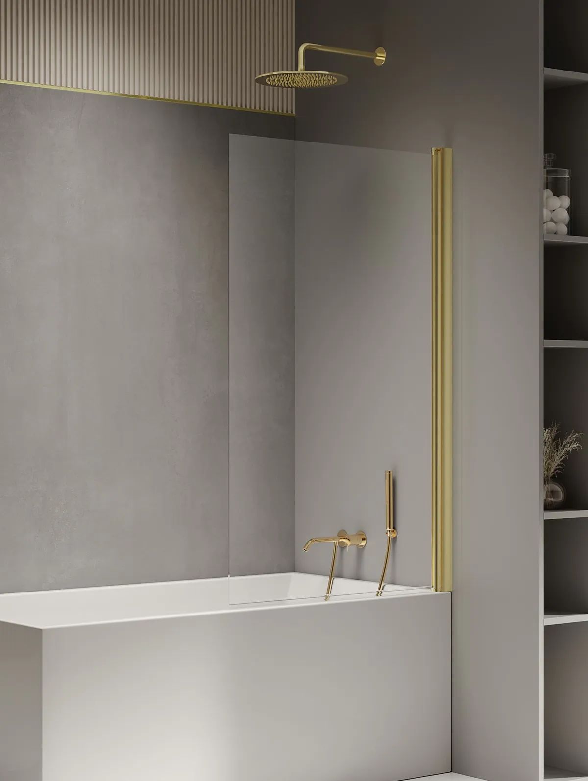 New Trendy New Soleo Light Gold paroi de baignoire 70 cm monobloc doré brillant/verre transparent P-0103