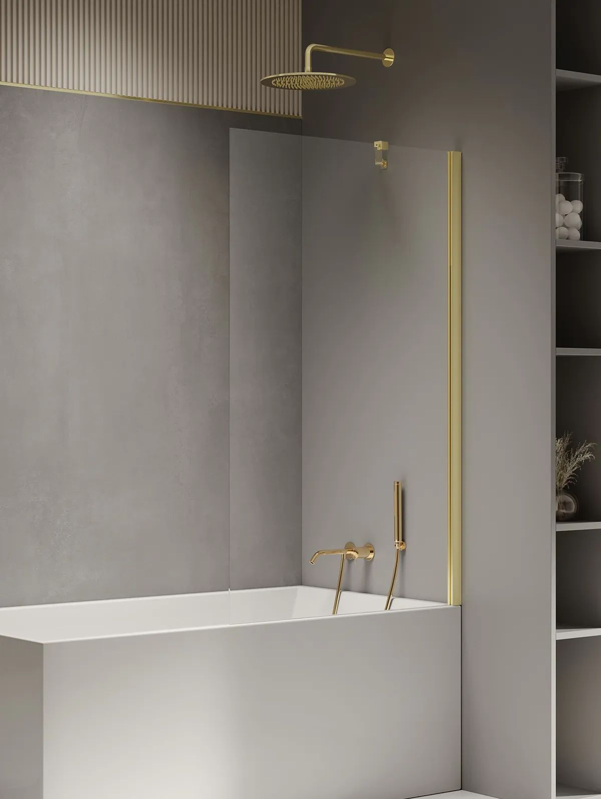 New Trendy New Soleo Light Gold paroi de baignoire 80 cm monobloc doré brillant/verre transparent P-0117