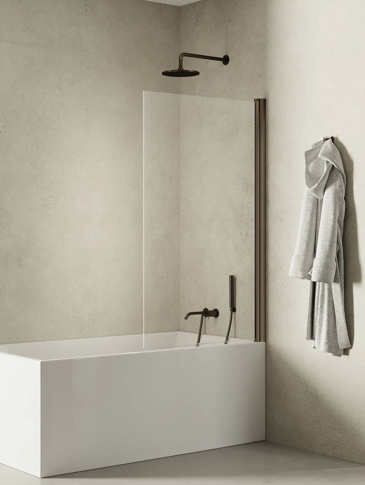 New Trendy New Soleo Gunmetal Brushed paroi de baignoire 90 cm monobloc brossé/verre transparent P-0140