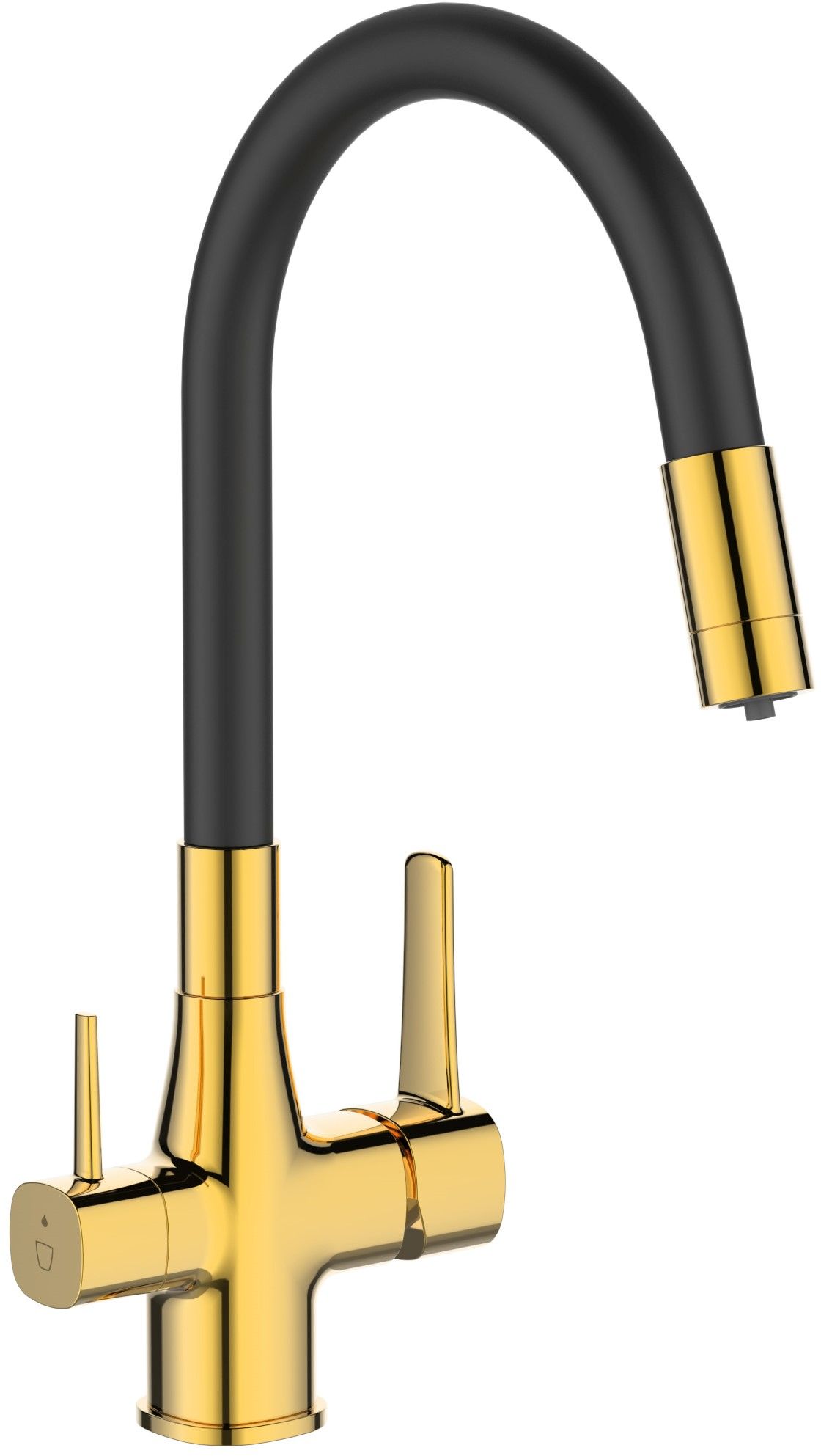 Invena Glamour mitigeur de cuisine avec filtre sur pied noir-or/vieil or BZ-02-F09